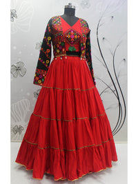 Thumbnail for Myra Red Viscose Rayon Embroidered Designer Navratri Special Lehenga - Distacart