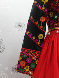 Thumbnail for Myra Red Viscose Rayon Embroidered Designer Navratri Special Lehenga - Distacart