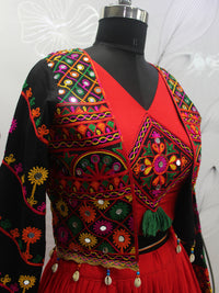 Thumbnail for Myra Red Viscose Rayon Embroidered Designer Navratri Special Lehenga - Distacart