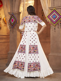 Thumbnail for Myra White Koti Style Viscose Rayon Embroidered Designer Navratri Special Lehenga - Distacart