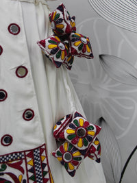 Thumbnail for Myra White Koti Style Viscose Rayon Embroidered Designer Navratri Special Lehenga - Distacart