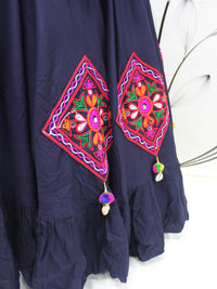 Thumbnail for Myra Navy Blue Koti Style Viscose Rayon Embroidered Designer Navratri Special Lehenga - Distacart