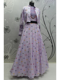 Thumbnail for Myra Lovender Koti Style Cotton Embroidered Designer Navratri Special Lehenga - Distacart