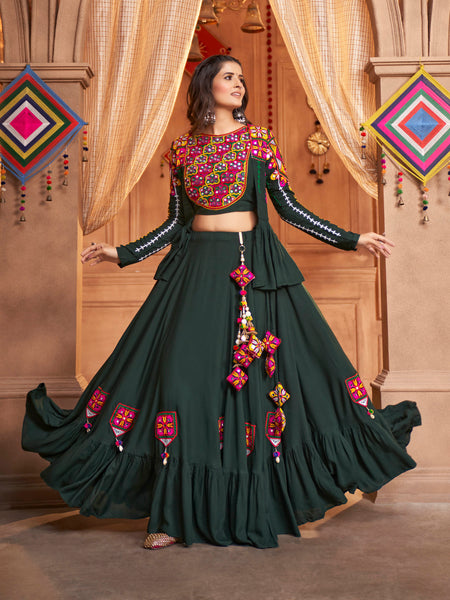 Myra Green Koti Style Viscose Rayon Embroidered Designer Navratri Special Lehenga - Distacart