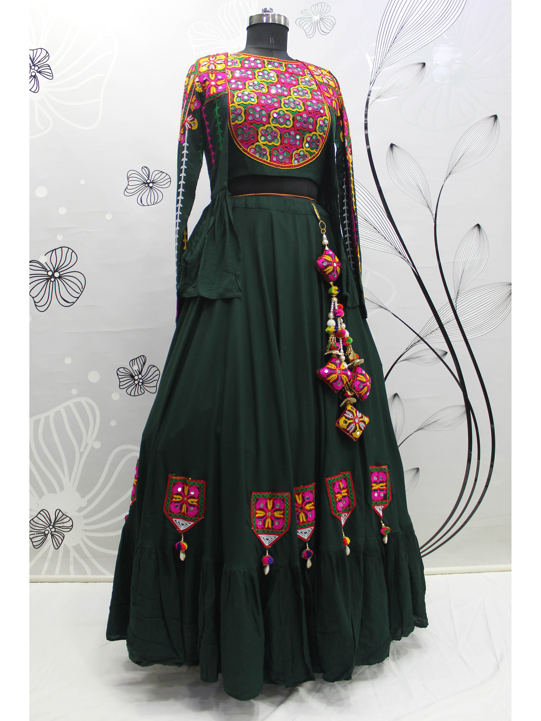 Myra Green Koti Style Viscose Rayon Embroidered Designer Navratri Special Lehenga - Distacart