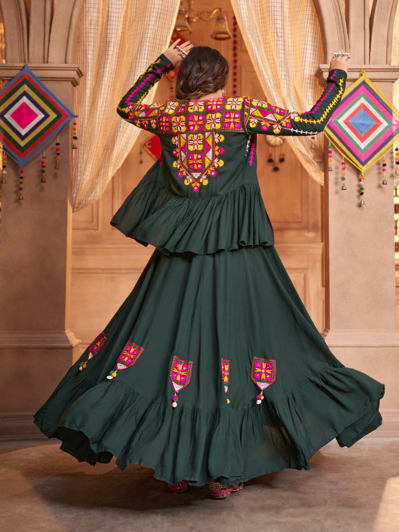 Myra Green Koti Style Viscose Rayon Embroidered Designer Navratri Special Lehenga - Distacart