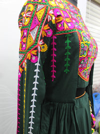 Thumbnail for Myra Green Koti Style Viscose Rayon Embroidered Designer Navratri Special Lehenga - Distacart