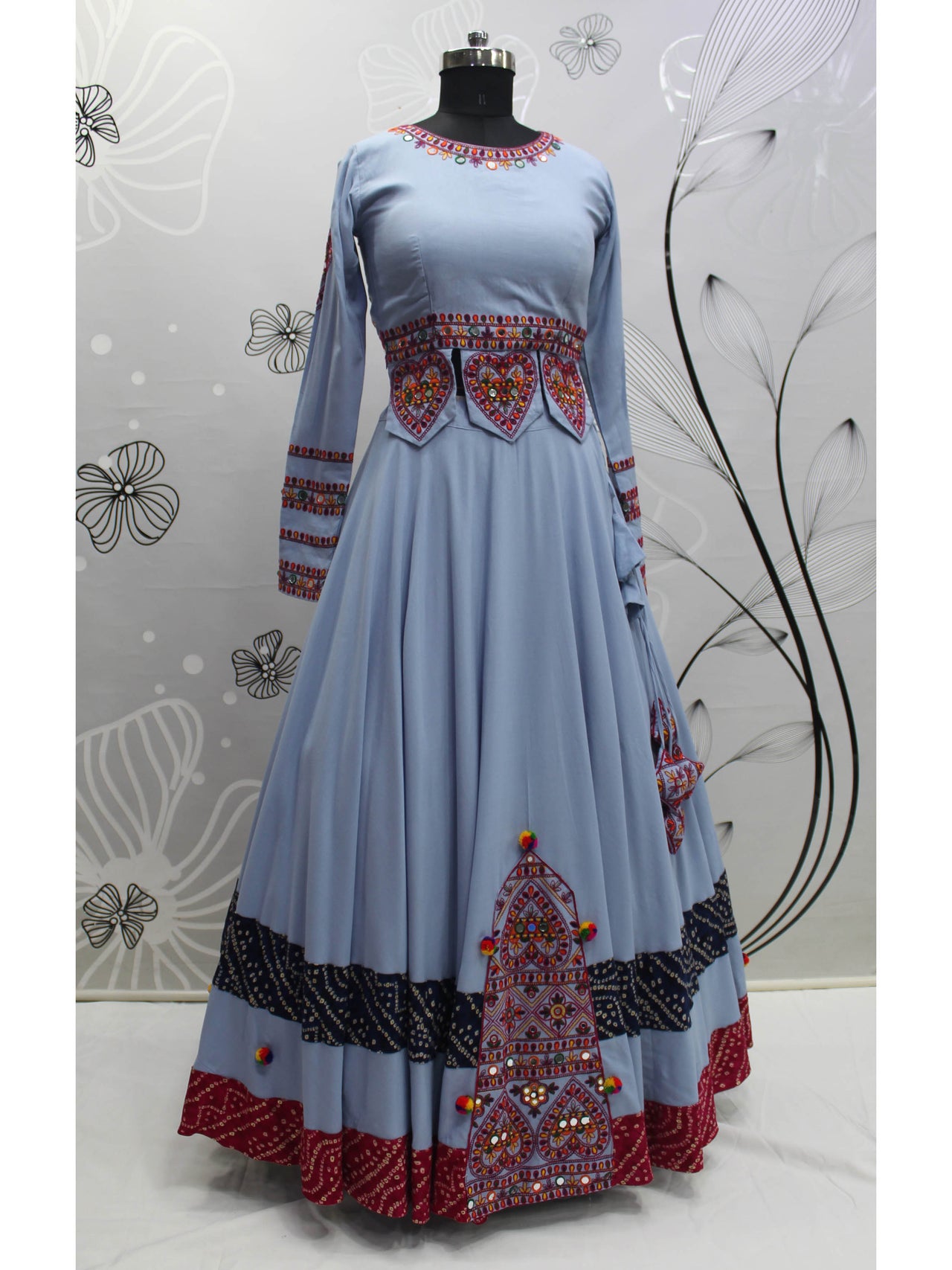 Myra Sky Viscose Rayon Embroidered Designer Navratri Special Lehenga - Distacart