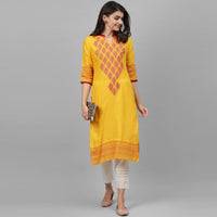 Thumbnail for Maai Rayon Hand Printed Kurta Yellow - Distacart