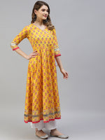 Thumbnail for Kalini Women Ethnic Motifs Printed Gotta Patti Indie Prints Anarkali Cotton Kurta - Distacart