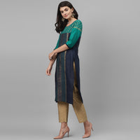 Thumbnail for Maai Rayon Hand Printed Kurta Blue - Distacart