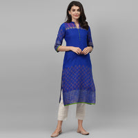 Thumbnail for Maai Rayon Hand Printed Kurta Blue - Distacart
