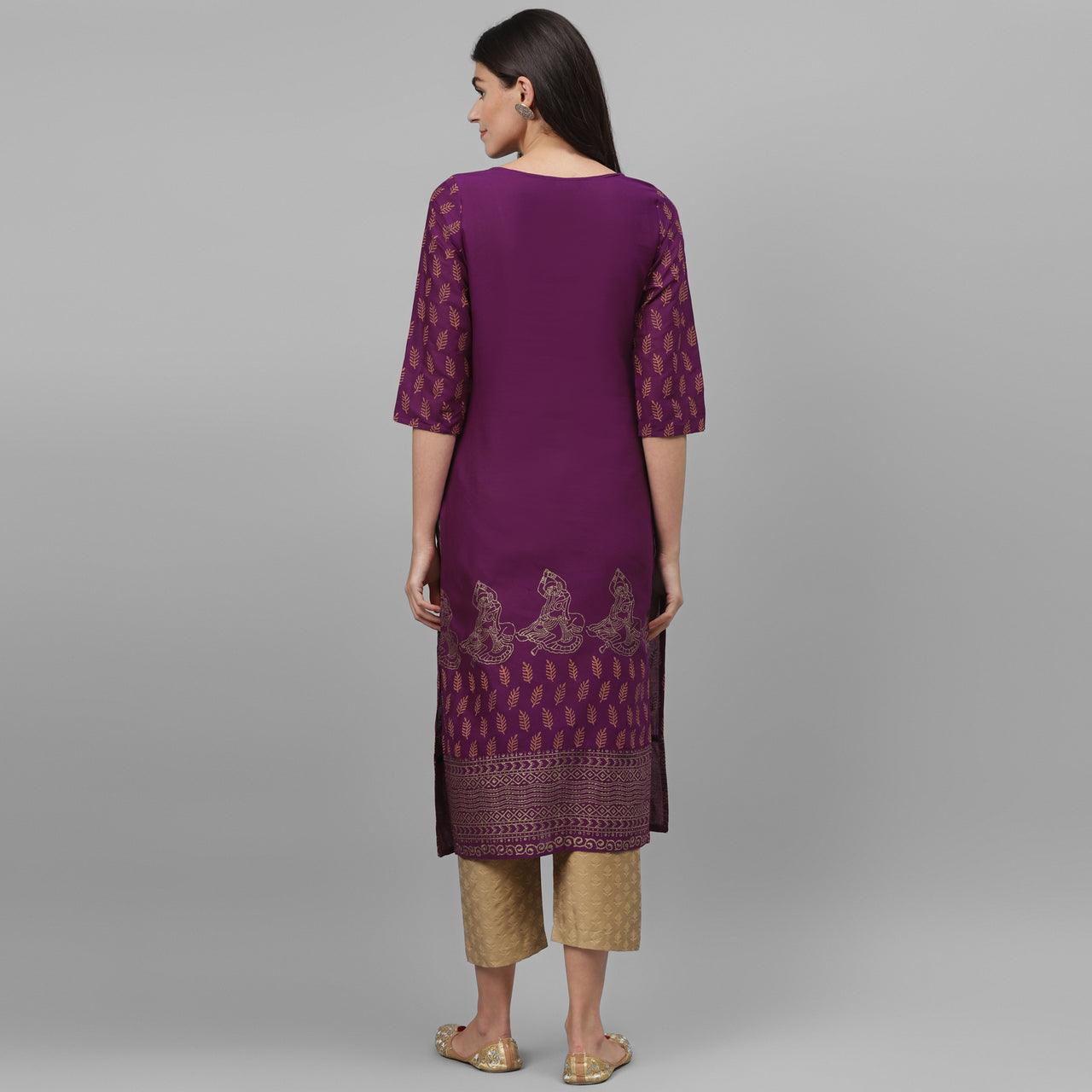 Maai Rayon Hand Printed Kurta Purple - Distacart