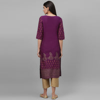 Thumbnail for Maai Rayon Hand Printed Kurta Purple - Distacart