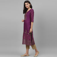 Thumbnail for Maai Rayon Hand Printed Kurta Purple - Distacart