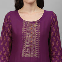 Thumbnail for Maai Rayon Hand Printed Kurta Purple - Distacart