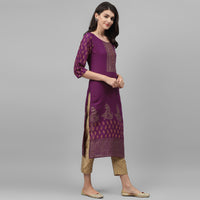 Thumbnail for Maai Rayon Hand Printed Kurta Purple - Distacart