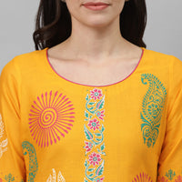 Thumbnail for Maai Rayon Hand Printed Kurta Yellow - Distacart