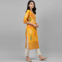 Thumbnail for Maai Rayon Hand Printed Kurta Yellow - Distacart