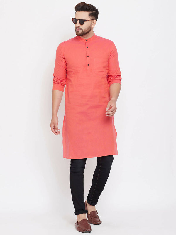 Even Apparels Red Pure Cotton Men's Kurta With Band Collar - Distacart