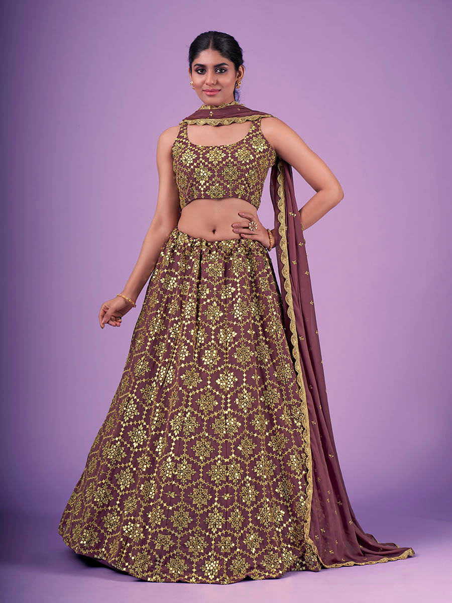 Myra Lilac Georgette Embroidered Designer Lehenga - Distacart
