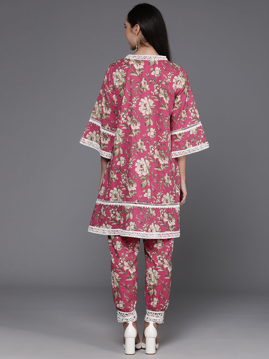 Biba Women Floral Printed Regular Pure Cotton Kurta with Trousers - Distacart