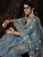 Thumbnail for Myra Grey Net Embroidered Sharara Suit - Distacart