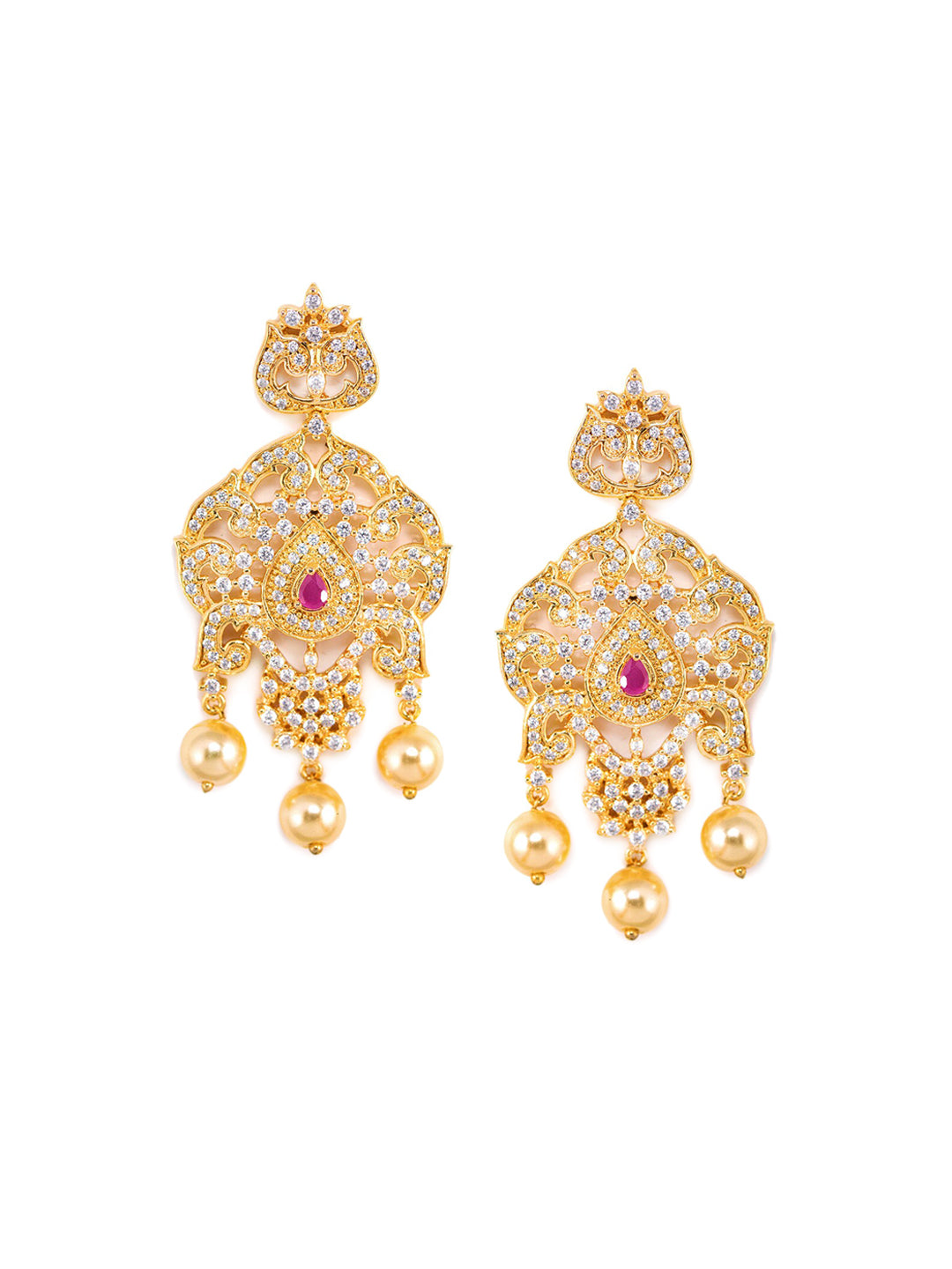 Saraf RS Jewellery Gold-Plated White & Magenta American Diamond Studded Jewellery Set - Distacart