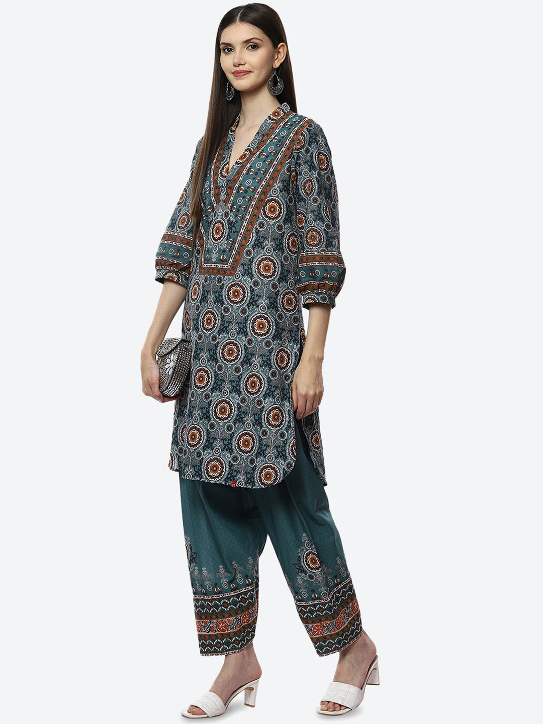 Biba Women Green Ethnic Motifs Printed Kurta with Salwar - Distacart
