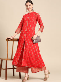 Thumbnail for Sangria Women Red Ethnic Motifs Printed Kurta with Palazzos - Distacart