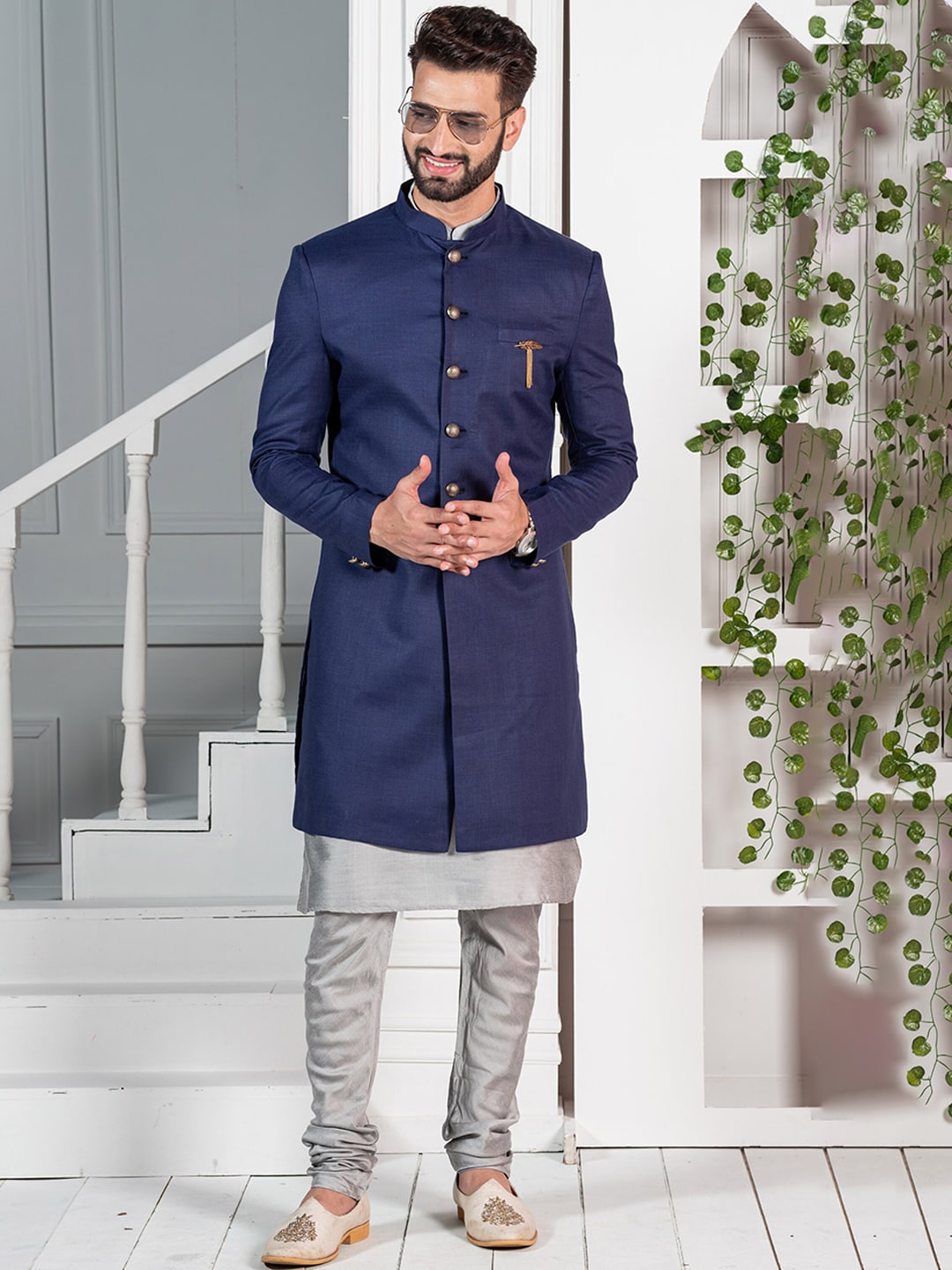 KISAH Men Mandarin Collar Cotton Kurta Sherwani Set - Distacart