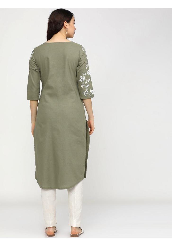 Maai Rayon Hand Printed Kurta Green - Distacart