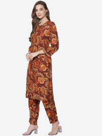 Thumbnail for Biba Women Brown Ethnic Motifs Printed Kurta with Trousers - Distacart