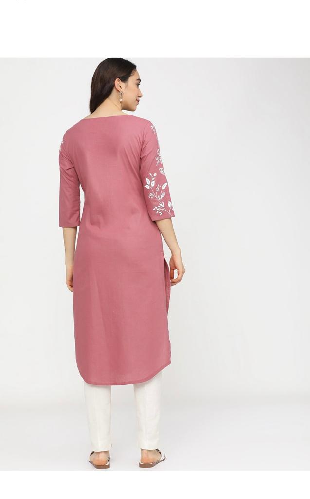 Maai Rayon Hand Printed Kurta Pink - Distacart