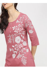 Thumbnail for Maai Rayon Hand Printed Kurta Pink - Distacart