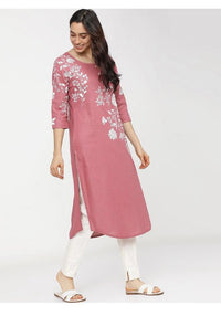 Thumbnail for Maai Rayon Hand Printed Kurta Pink - Distacart