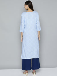 Thumbnail for HERE&NOW Women Blue Ethnic Motifs Printed Embroidered Sequin Detail Kurta - Distacart