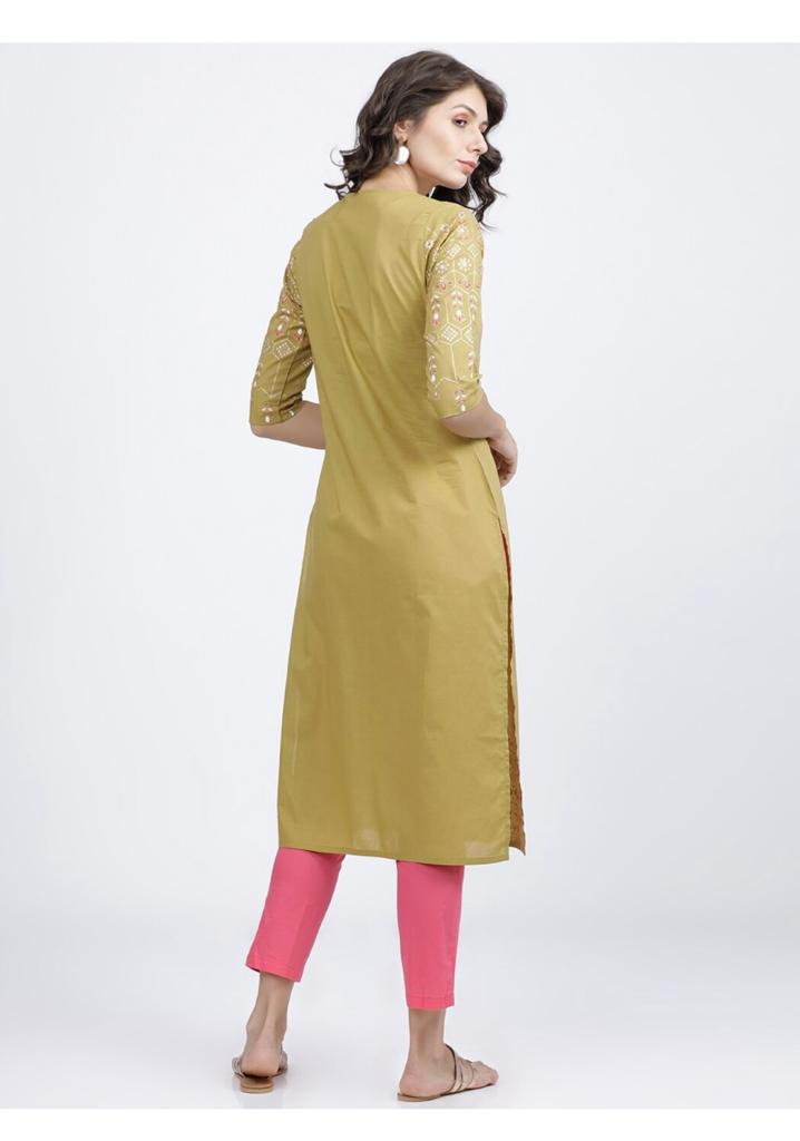 Maai Rayon Hand Printed Kurta Mustard - Distacart