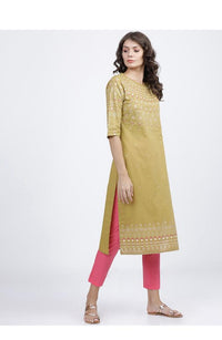 Thumbnail for Maai Rayon Hand Printed Kurta Mustard - Distacart