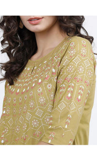 Thumbnail for Maai Rayon Hand Printed Kurta Mustard - Distacart