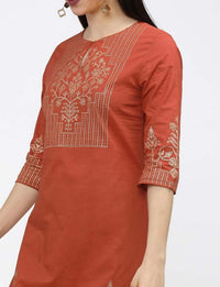 Thumbnail for Maai Rayon Hand Printed Kurta Orange - Distacart