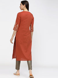 Thumbnail for Maai Rayon Hand Printed Kurta Orange - Distacart