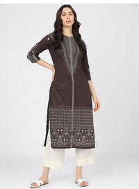 Thumbnail for Maai Rayon Hand Printed Kurta Brown - Distacart