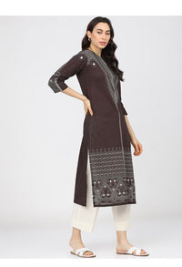 Thumbnail for Maai Rayon Hand Printed Kurta Brown - Distacart