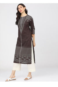 Thumbnail for Maai Rayon Hand Printed Kurta Brown - Distacart