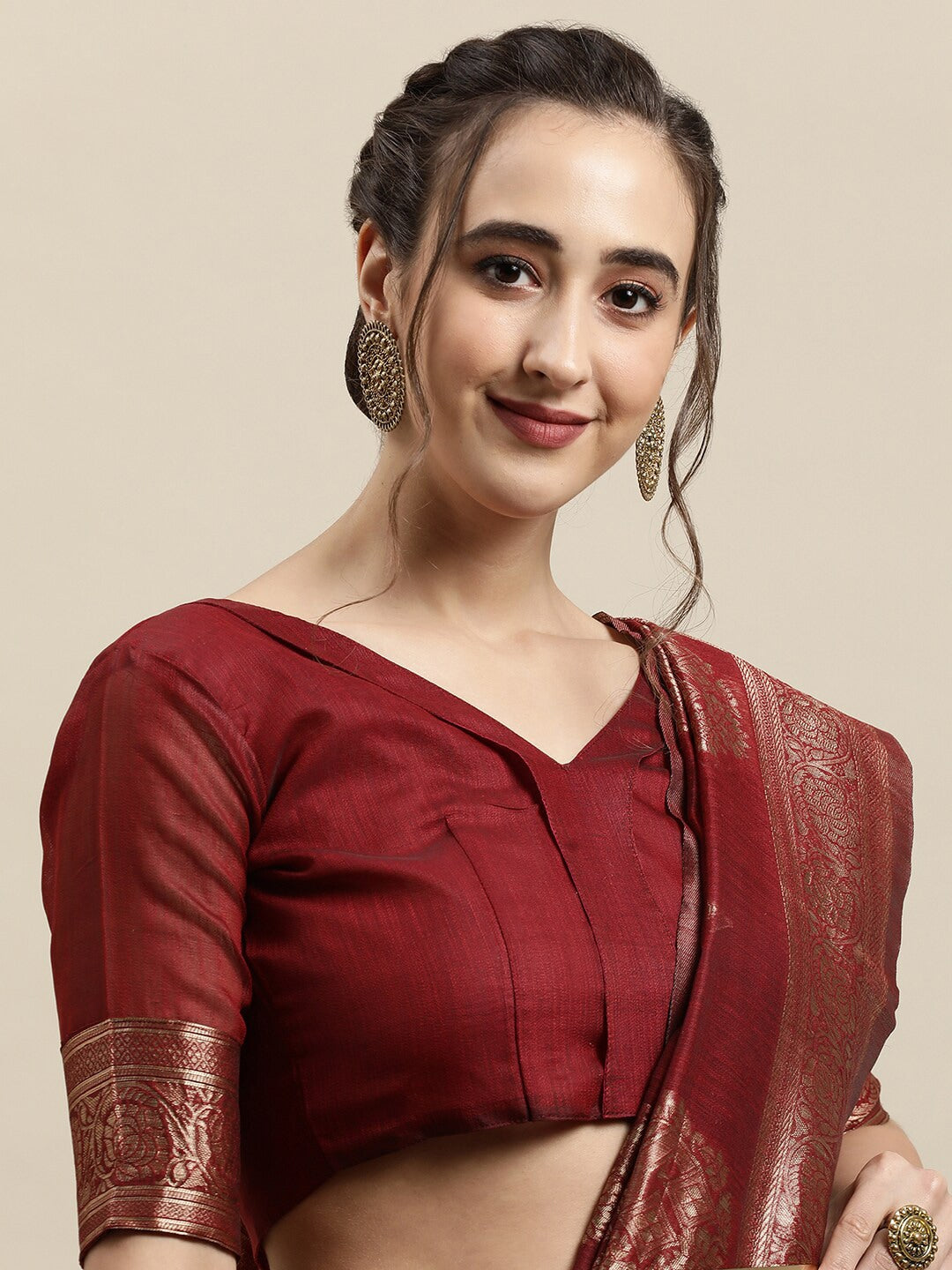 Saree Mall Maroon & Gold-Toned Ethnic Motifs Zari Silk Blend Banarasi Sarees - Distacart