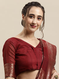 Thumbnail for Saree Mall Maroon & Gold-Toned Ethnic Motifs Zari Silk Blend Banarasi Sarees - Distacart