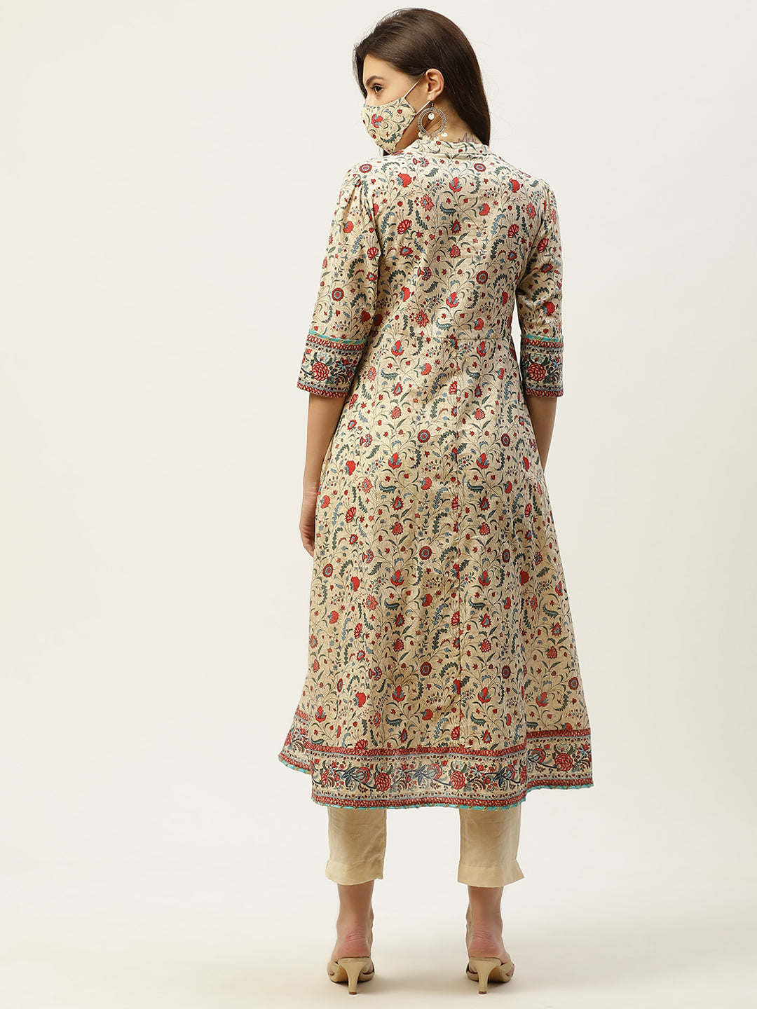 Juniper Womens Beige Cambric Printed Flared Kurta - Distacart