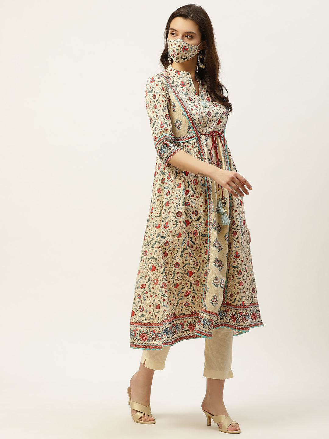 Juniper Womens Beige Cambric Printed Flared Kurta - Distacart
