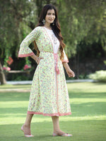 Thumbnail for Juniper Women's Limegreen Cambric Embroidered & Printed Jacket Style Kurta - Distacart